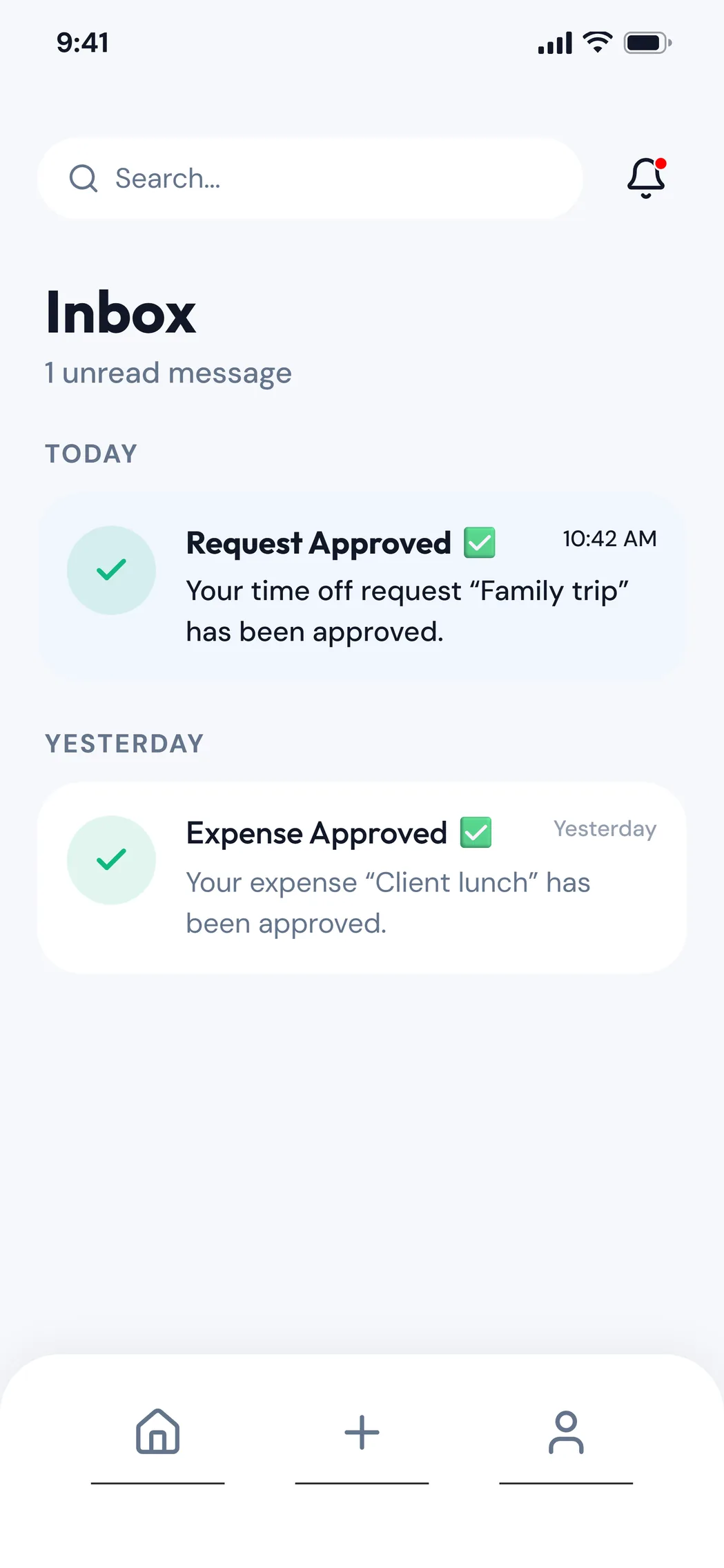 The Shadow inbox with an update for the employee